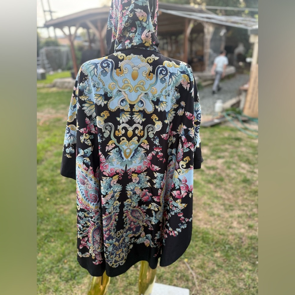 Johnny Was Reversible Hooded Poncho Jacket Paisley Boho Zip Up Cape Sz large - Picture 8 of 14